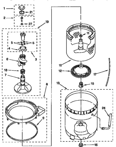 Agitator, basket and tub