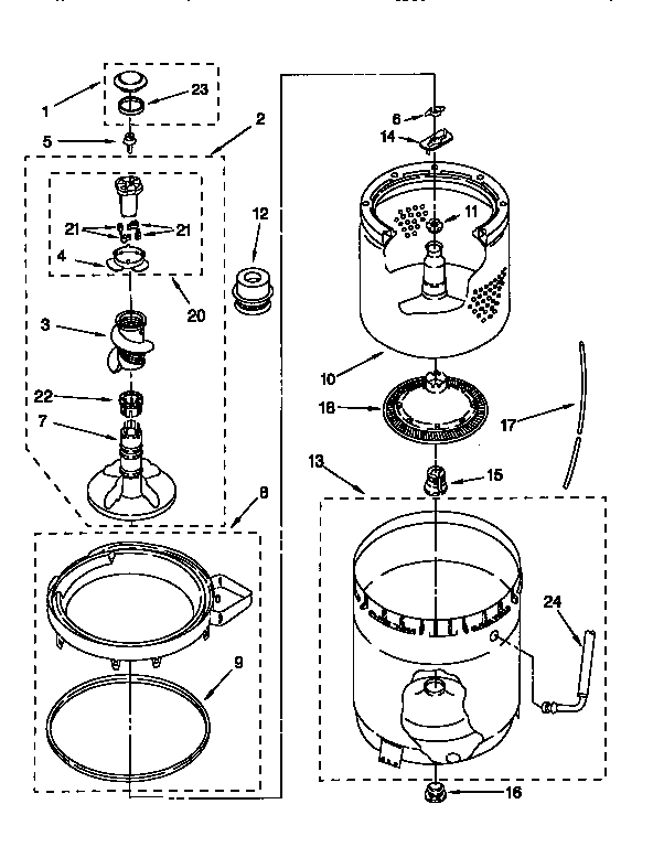 Agitator, basket and tub