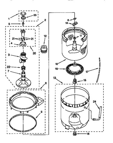 Agitator, basket and tub