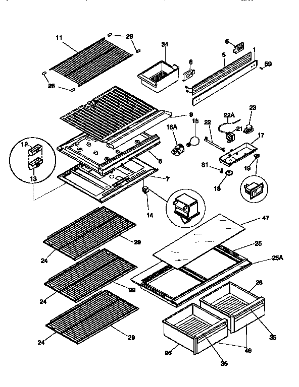 Separator and shelves