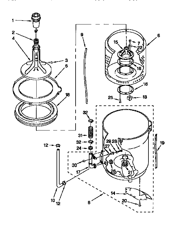 AGITATOR, BASKET AND TUB