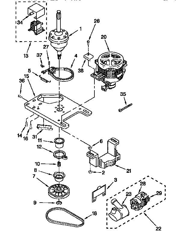 Gearcase, motor and pump