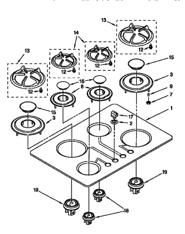 Cooktop, burner and grate