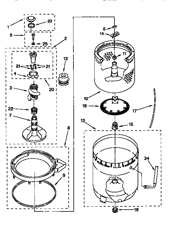 Agitator, basket and tub