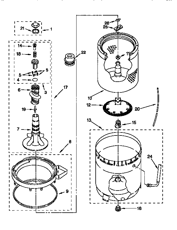 AGITATOR, BASKET AND TUB