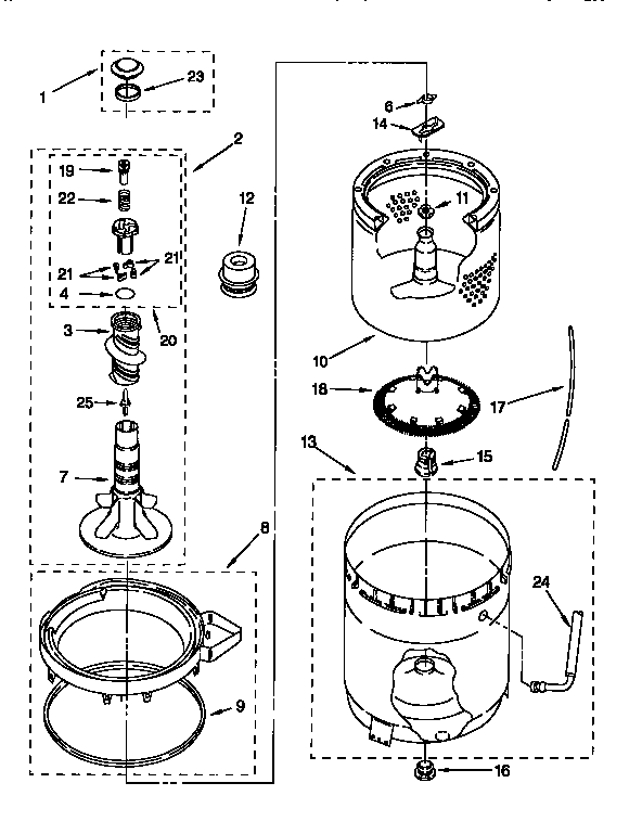 AGITATOR, BASKET AND TUB