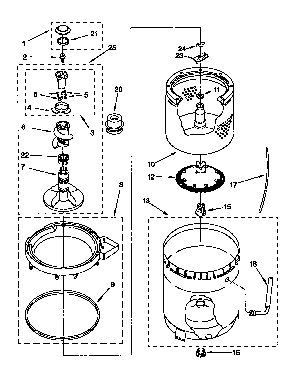 AGITATOR, BASKET AND TUB