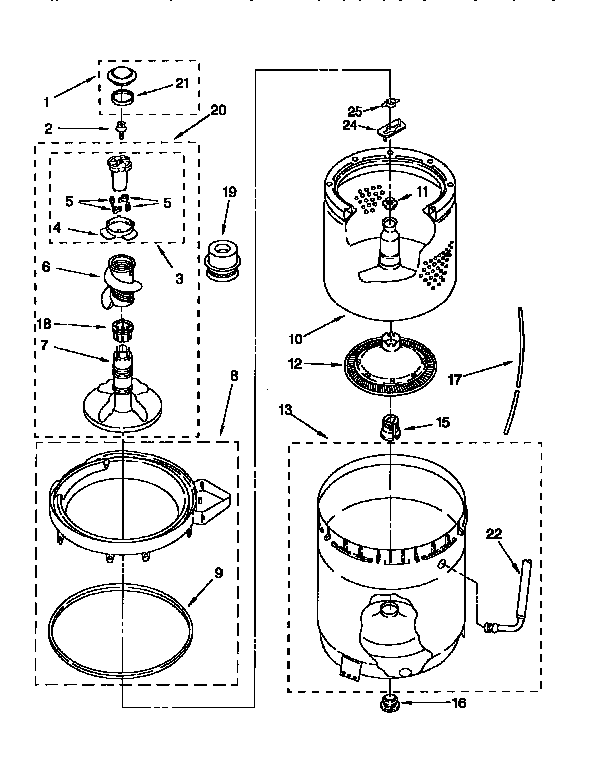 AGITATOR, BASKET AND TUB