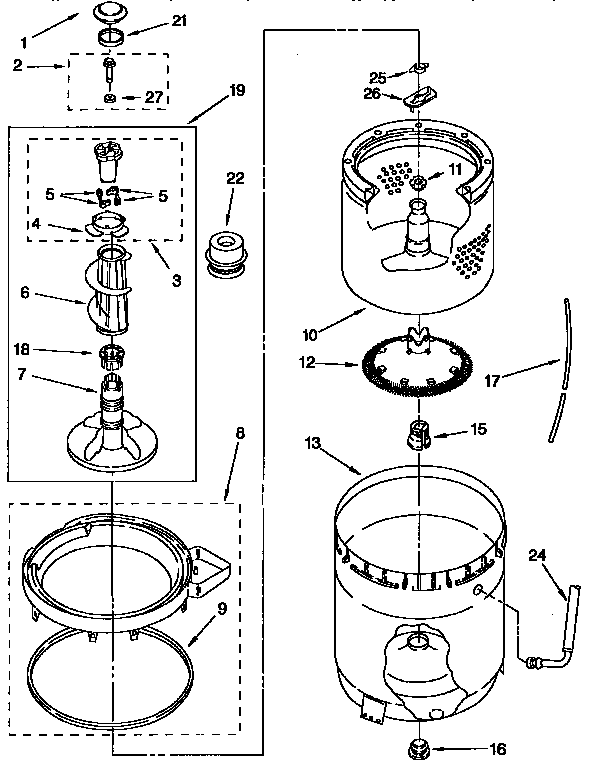 Agitator, basket and tub