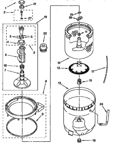 Agitator, basket and tub