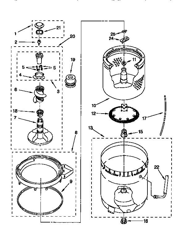 AGITATOR, BASKET AND TUB