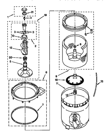 Agitator, basket and tub