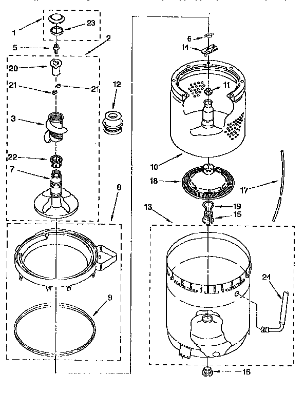 Agitator, basket and tub