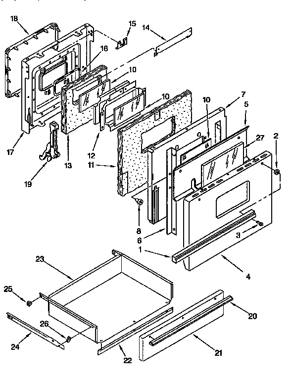 Oven door and drawer