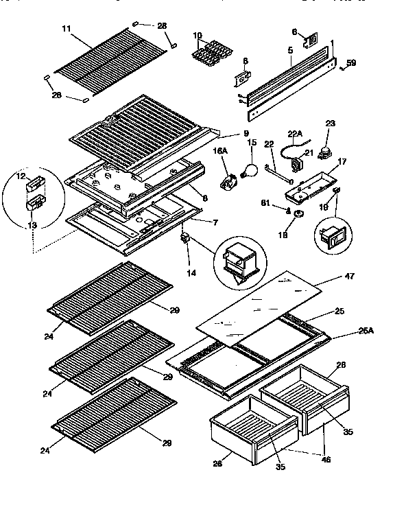 Separator and shelves