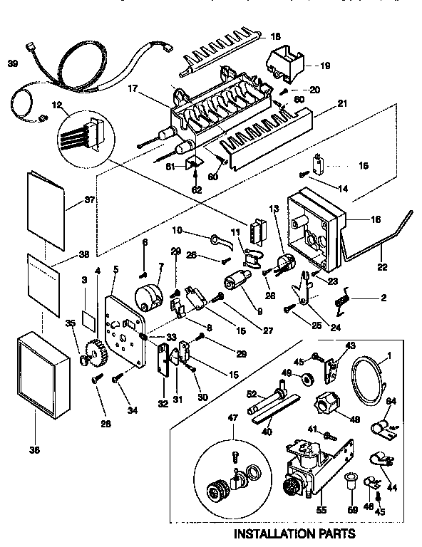 INSTALLATION PARTS AND MOLD-ICE MAKER ASSEMBLY