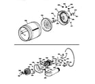 GE DCCB330ET0AC drum,heater asm,blower&drive asm diagram