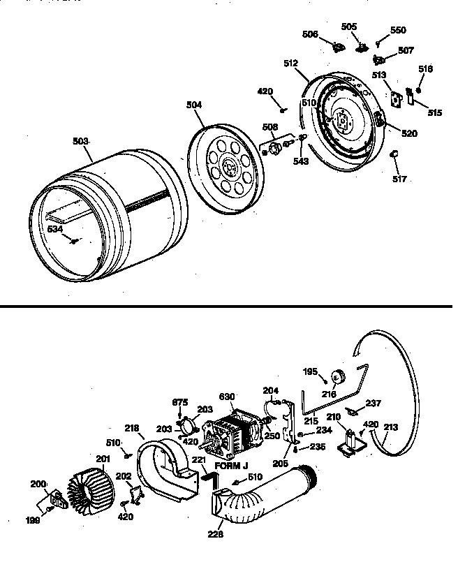 Drum,heater asm,blower&drive asm