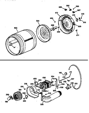 Drum,heater asm,blower&drive asm