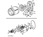 GE DCCB330GT0AC drum, duct, blower & drive assembly diagram