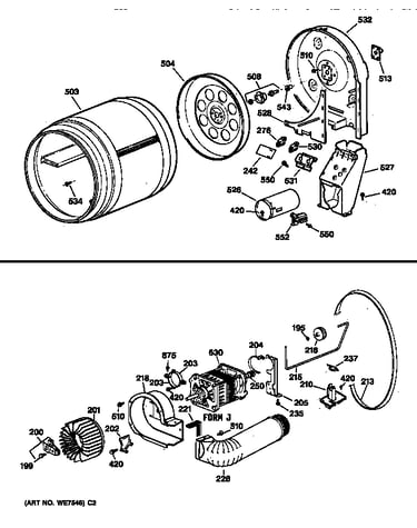 Drum, duct, blower & drive assembly