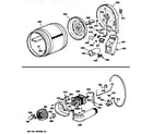 GE DCCB330GT0WC drum,duct,blower&drive assembly diagram