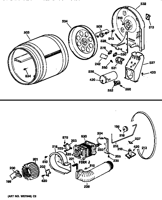 Drum,duct,blower&drive assembly