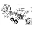 Troybilt 12090 belt drive system, engines, wheels diagram