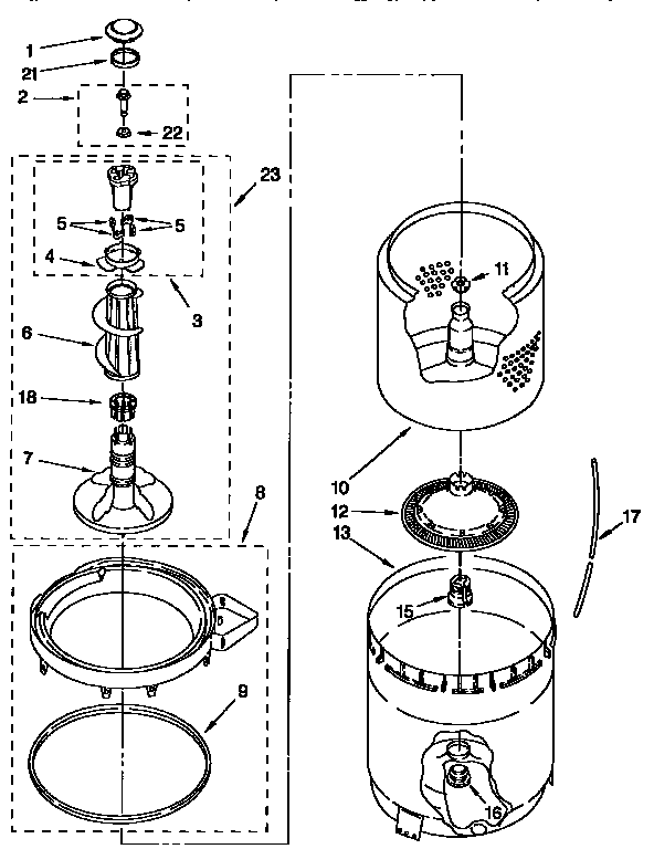 AGITATOR, BASKET AND TUB