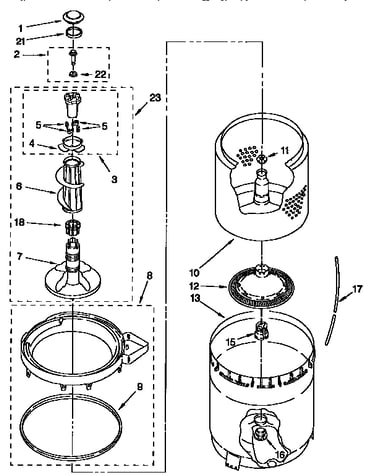 Agitator, basket and tub