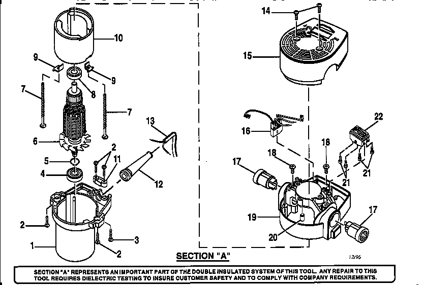 Motor housing and armature assembly