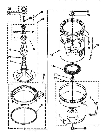 Agitator, basket and tub