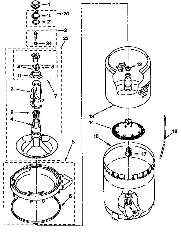 Agitator, basket and tub
