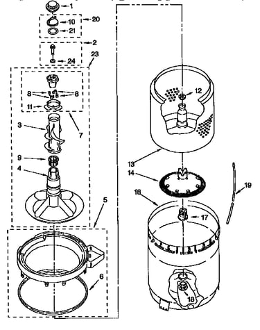 Agitator, basket and tub