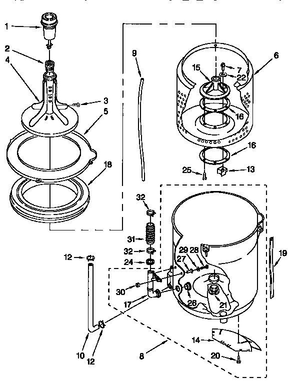 AGITATOR, BASKET AND TUB