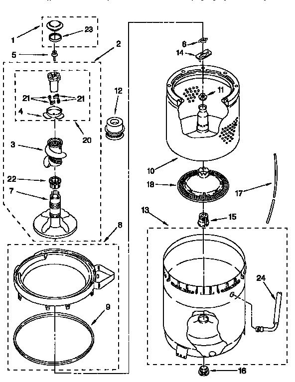 AGITATOR, BASKET AND TUB