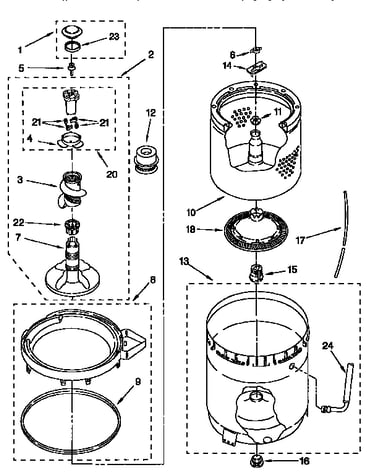 Agitator, basket and tub