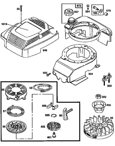 Rewind starter and blower housing