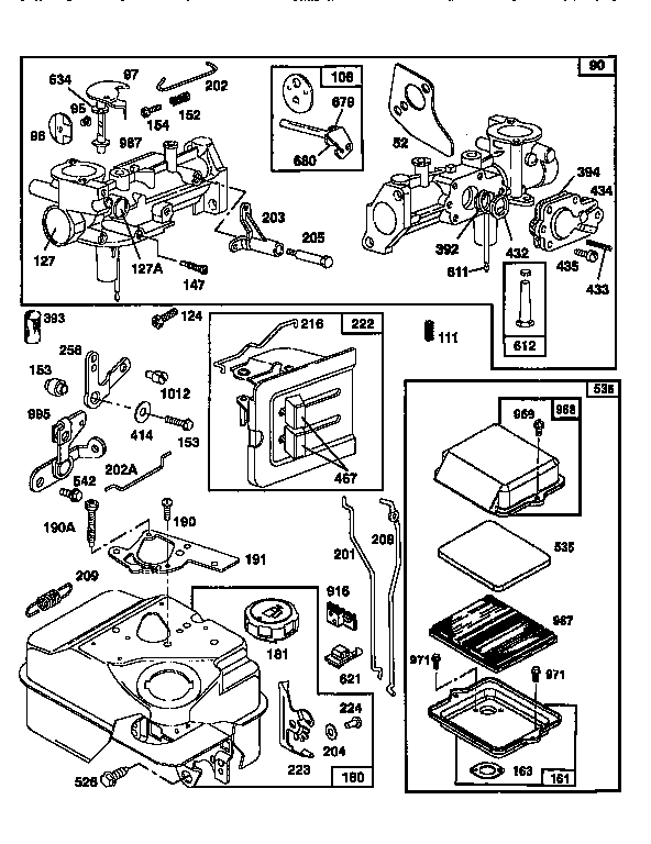 CARBURETOR, AIR CLEANER, AND FUEL TANK ASSEMBLY