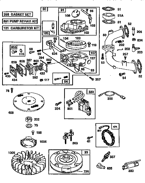 CARBURETOR AND FLYWHEEL ASSEMBLY