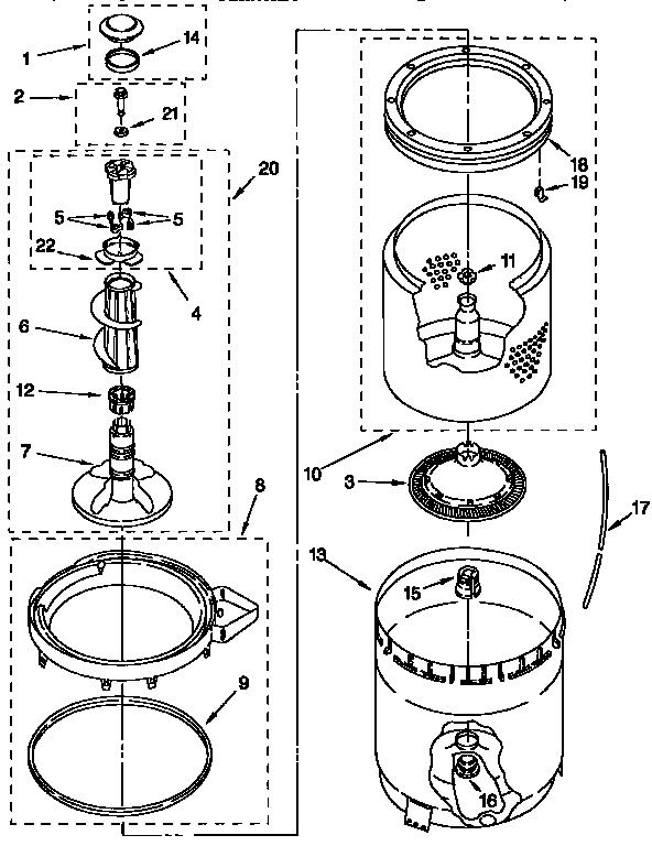 Agitator, basket and tub