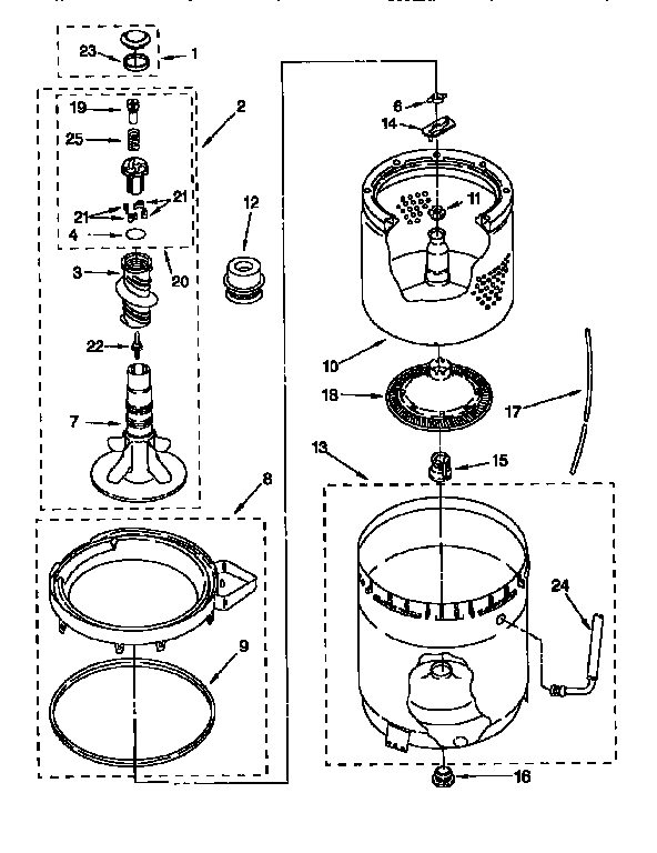 AGITATOR, BASKET AND TUB