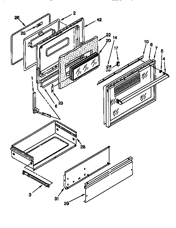 Oven door and drawer