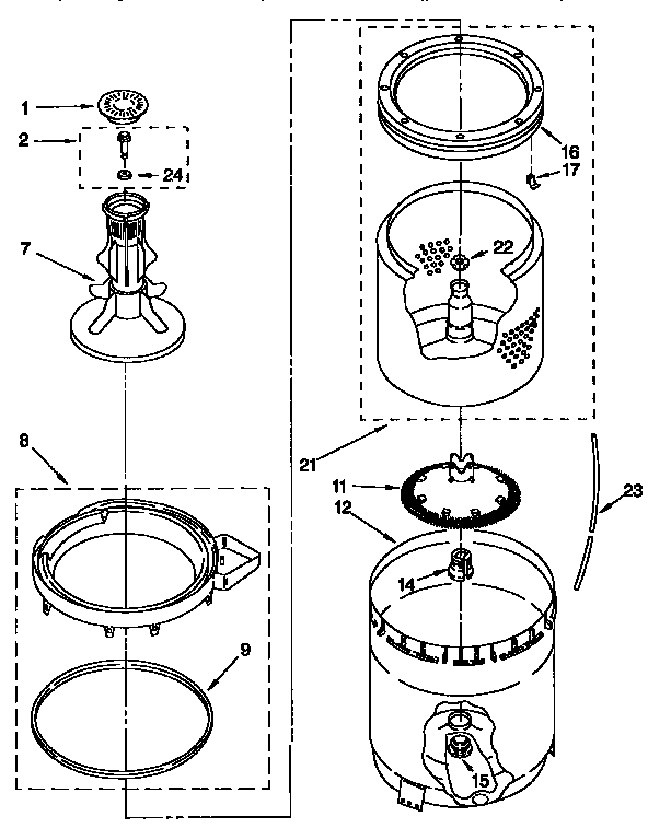 AGITATOR, BASKET AND TUB