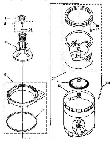 Agitator, basket and tub