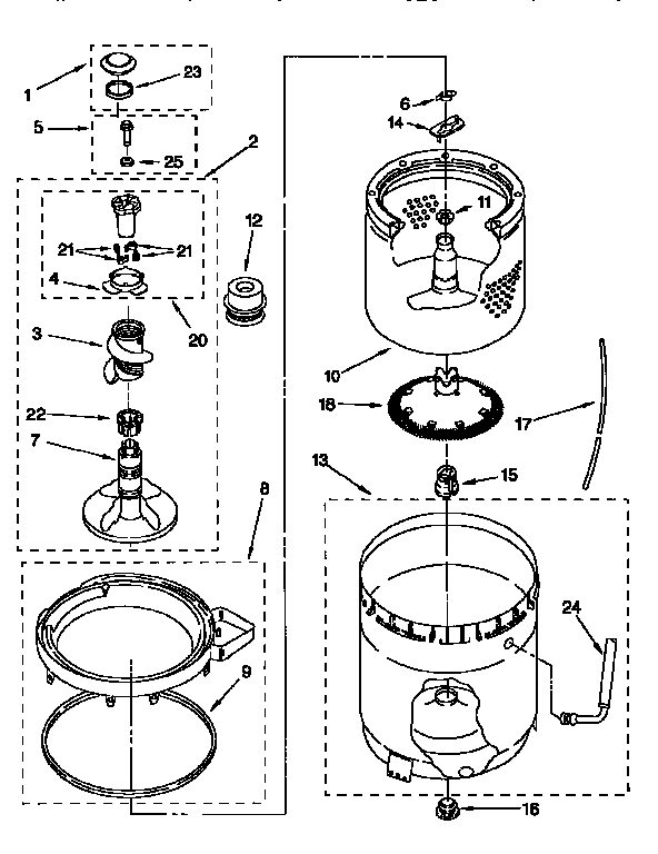 AGITATOR, BASKET AND TUB