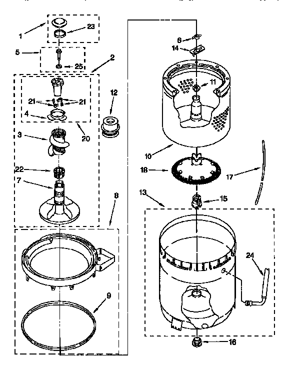 AGITATOR, BASKET AND TUB