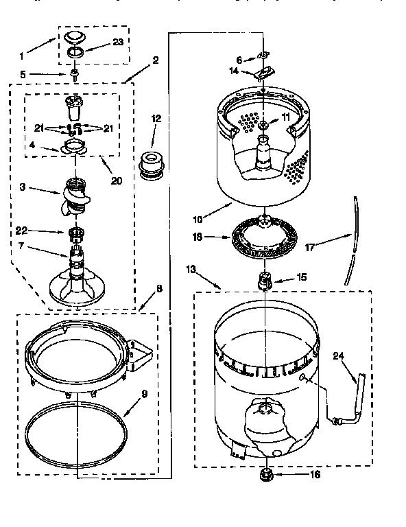 AGITATOR, BASKET AND TUB