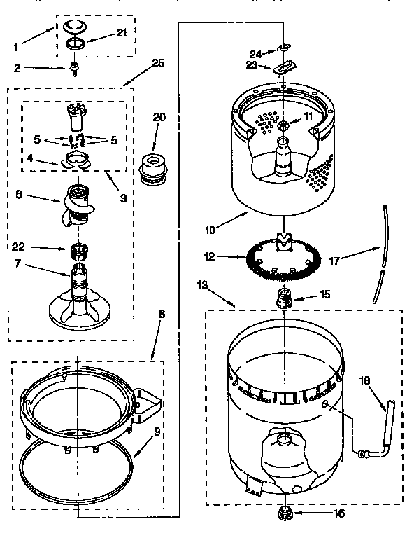 AGITATOR, BASKET AND TUB