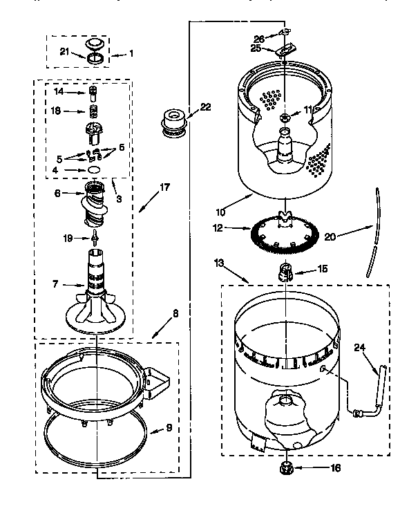 AGITATOR, BASKET AND TUB